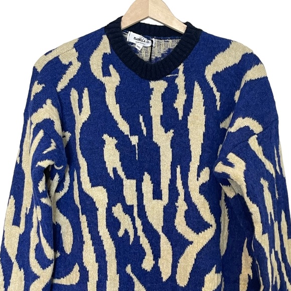 Isabella D Womens Wool Blend Zebra Knit Pullover Sweater Size M / L Blue Beige - Picture 3 of 8